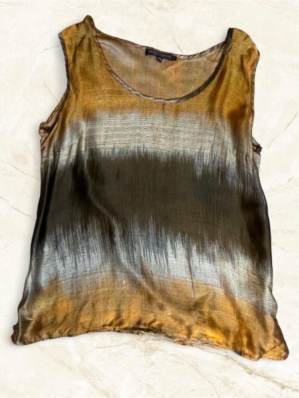 Robert Kitchen Sleeveless 100% Silk Tank Top in Gold and Olive Canada XXL